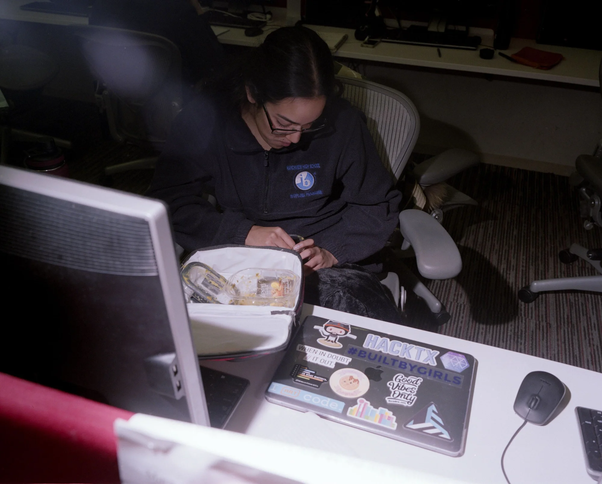 eating lunch in the lab